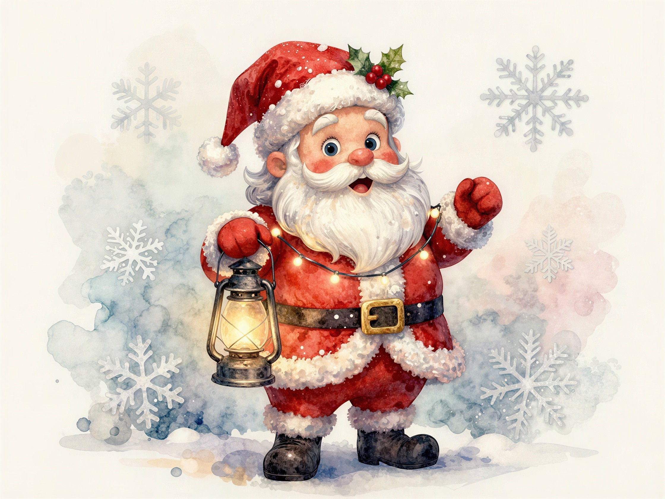 Watercolor Illustration of a Joyful Santa Claus
