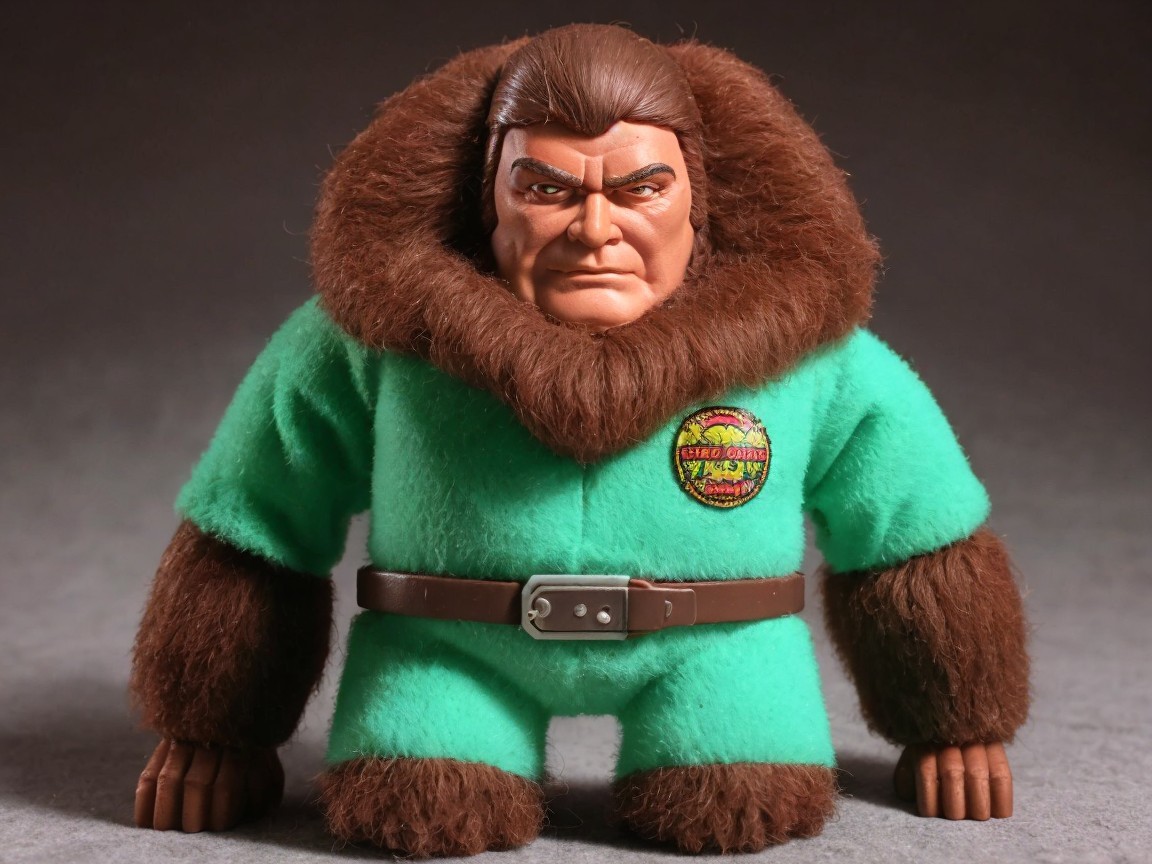 Stylized Action Figure in Green Outfit on Gray Background