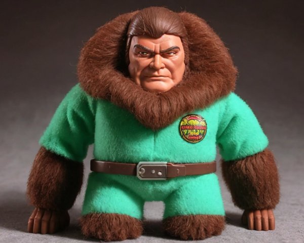 Stylized Action Figure in Green Outfit on Gray Background