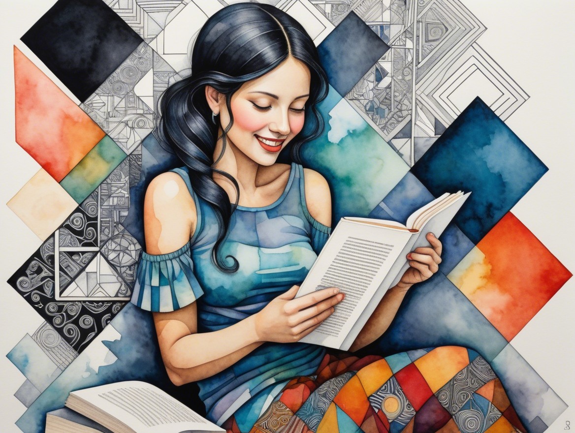 Young Woman Reading in Colorful Artistic Setting