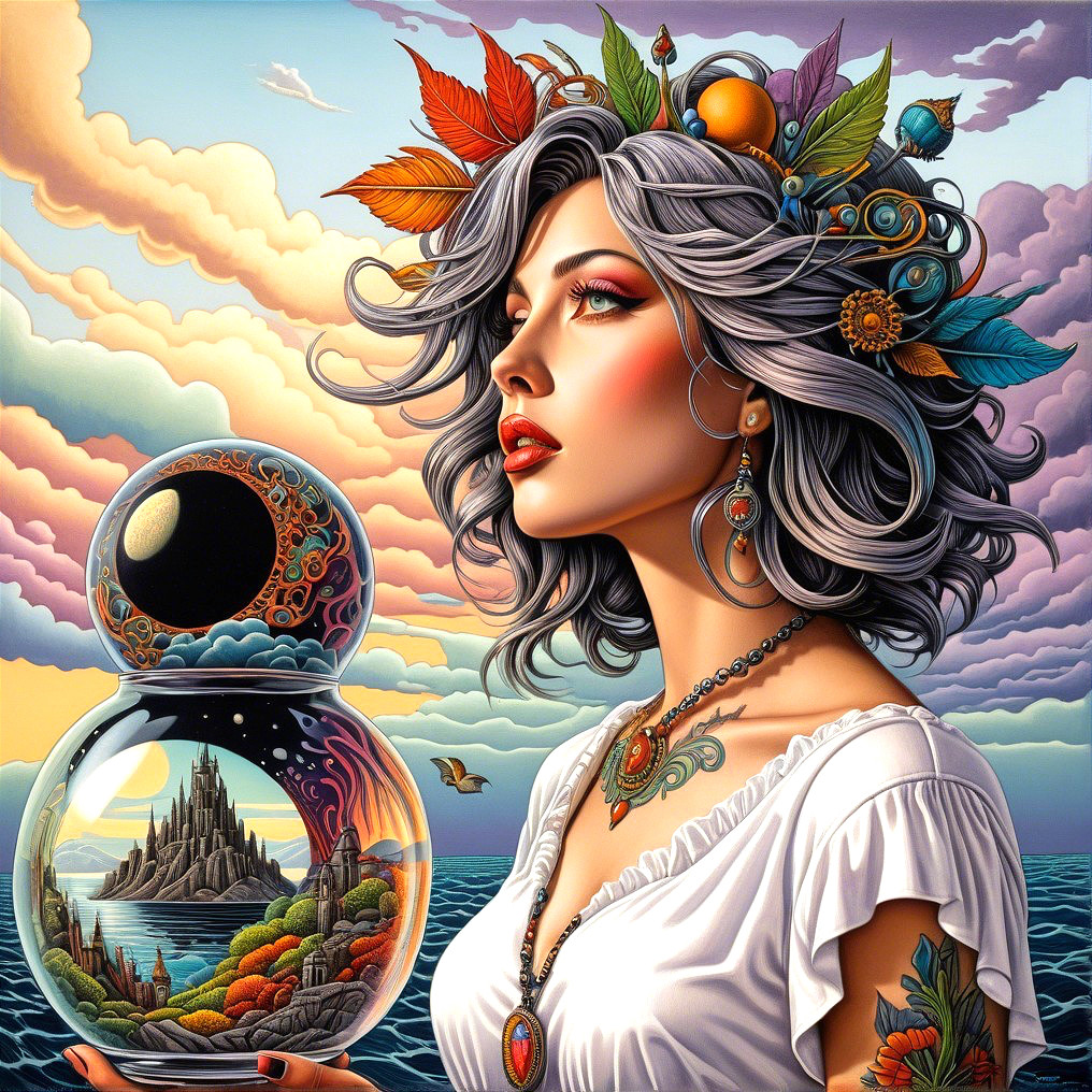 Woman with Silver Hair and Decorative Glass Orb