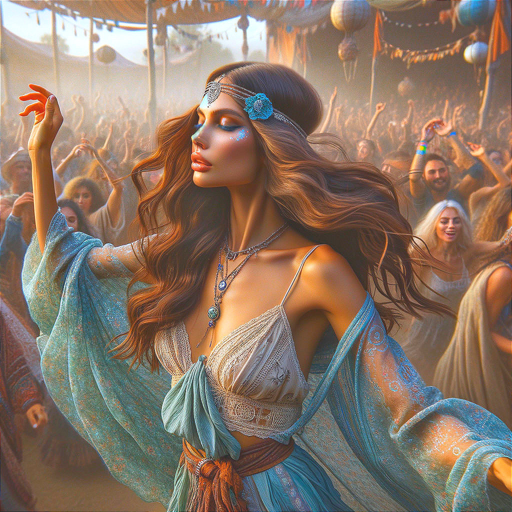 Joyful Dance at a Vibrant Festival with Colorful Atmosphere