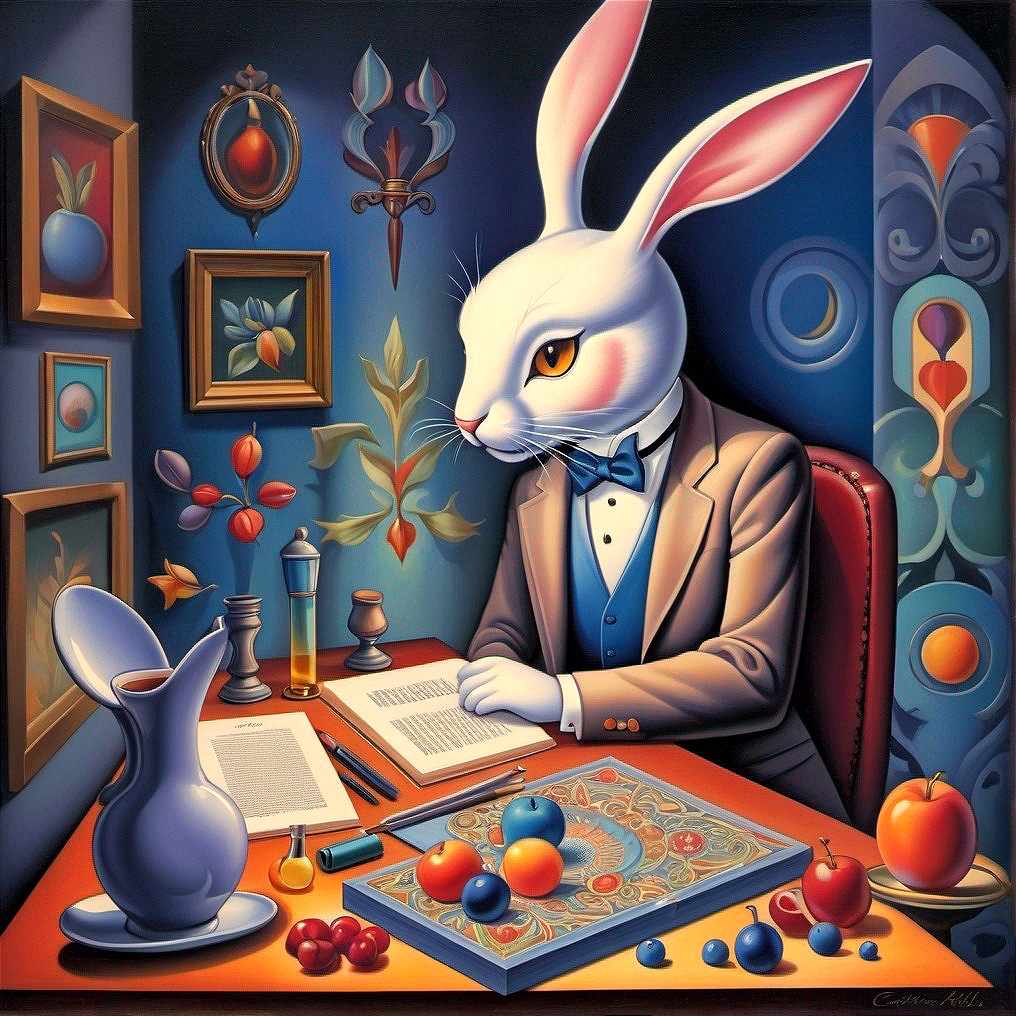 Sophisticated Rabbit in Tuxedo at Elegant Desk