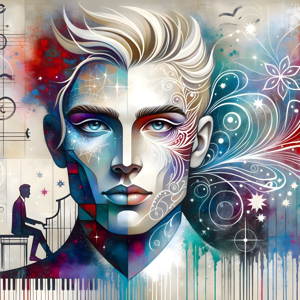 Colorful Abstract Portrait of a Young Man with Patterns
