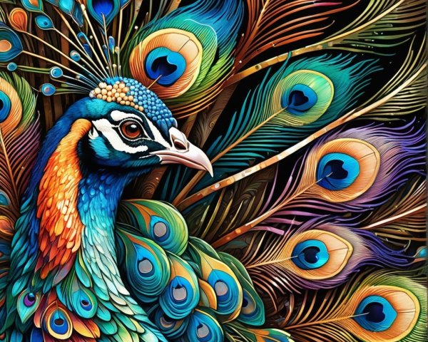 Vibrant Peacock Display with Colorful Feathers