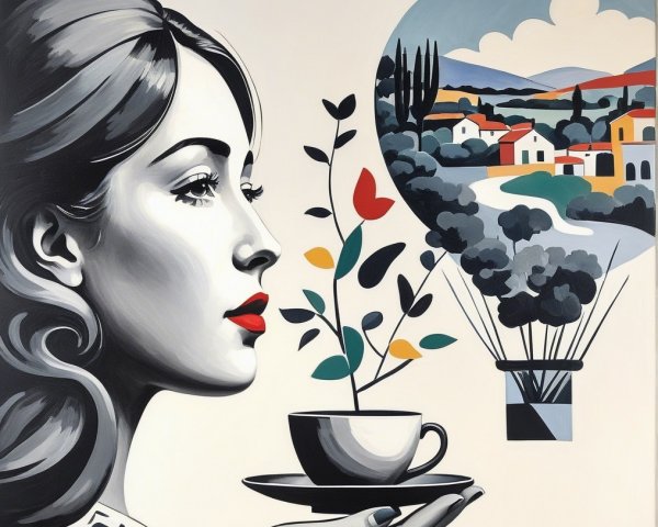 Profile of a Woman with Cup in Muted Landscape