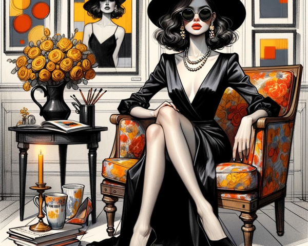 Elegant Woman in Vintage Armchair with Artful Decor