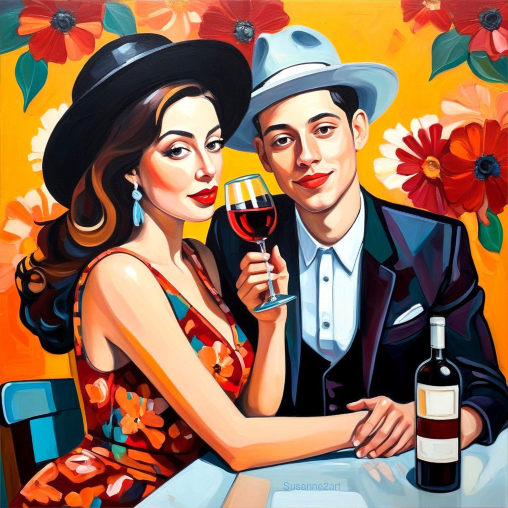 Stylish Couple in Colorful Floral Setting