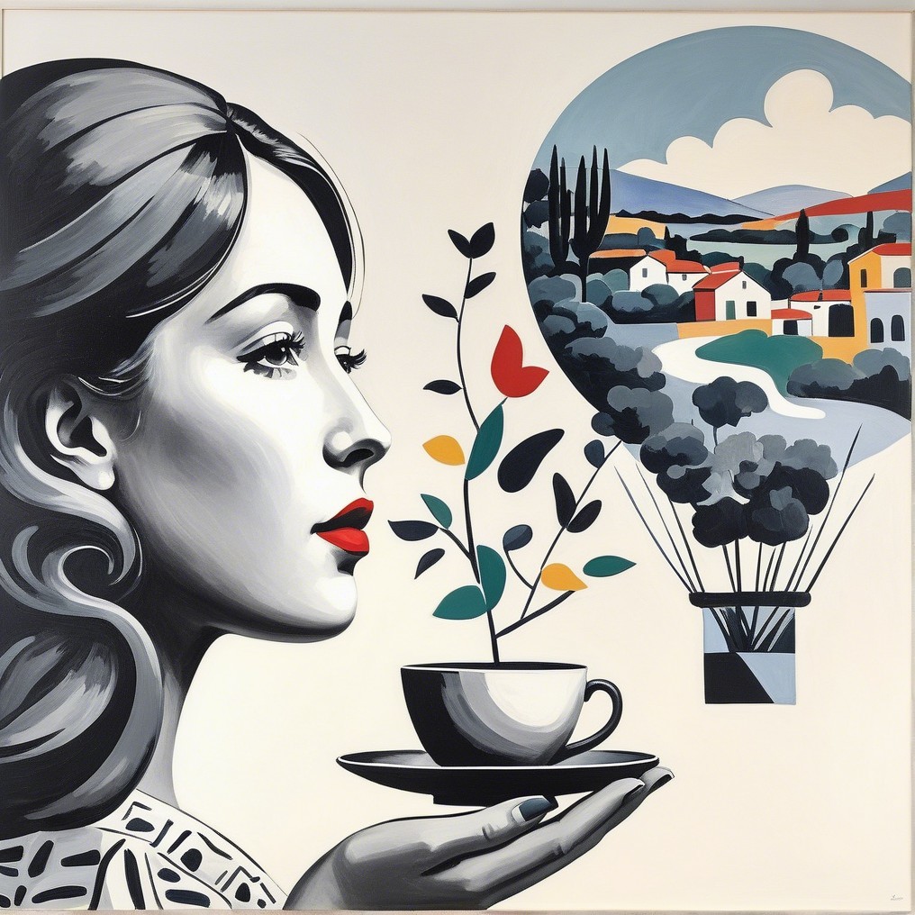 Profile of a Woman with Cup in Muted Landscape