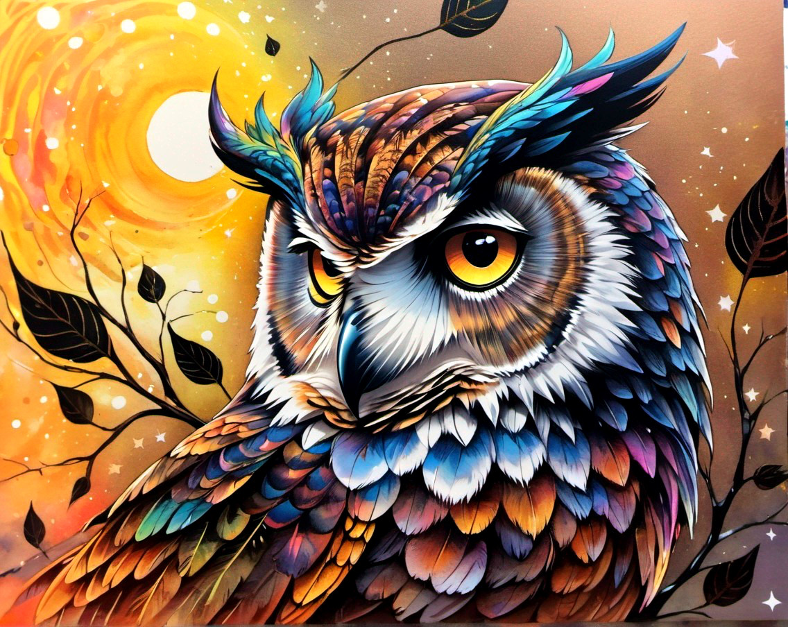 Colorful Owl with Intricate Feathers and Bold Style