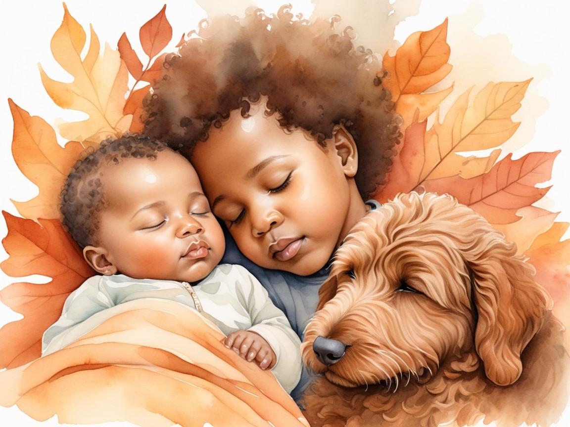 Children Sleeping on Blanket Surrounded by Autumn Leaves