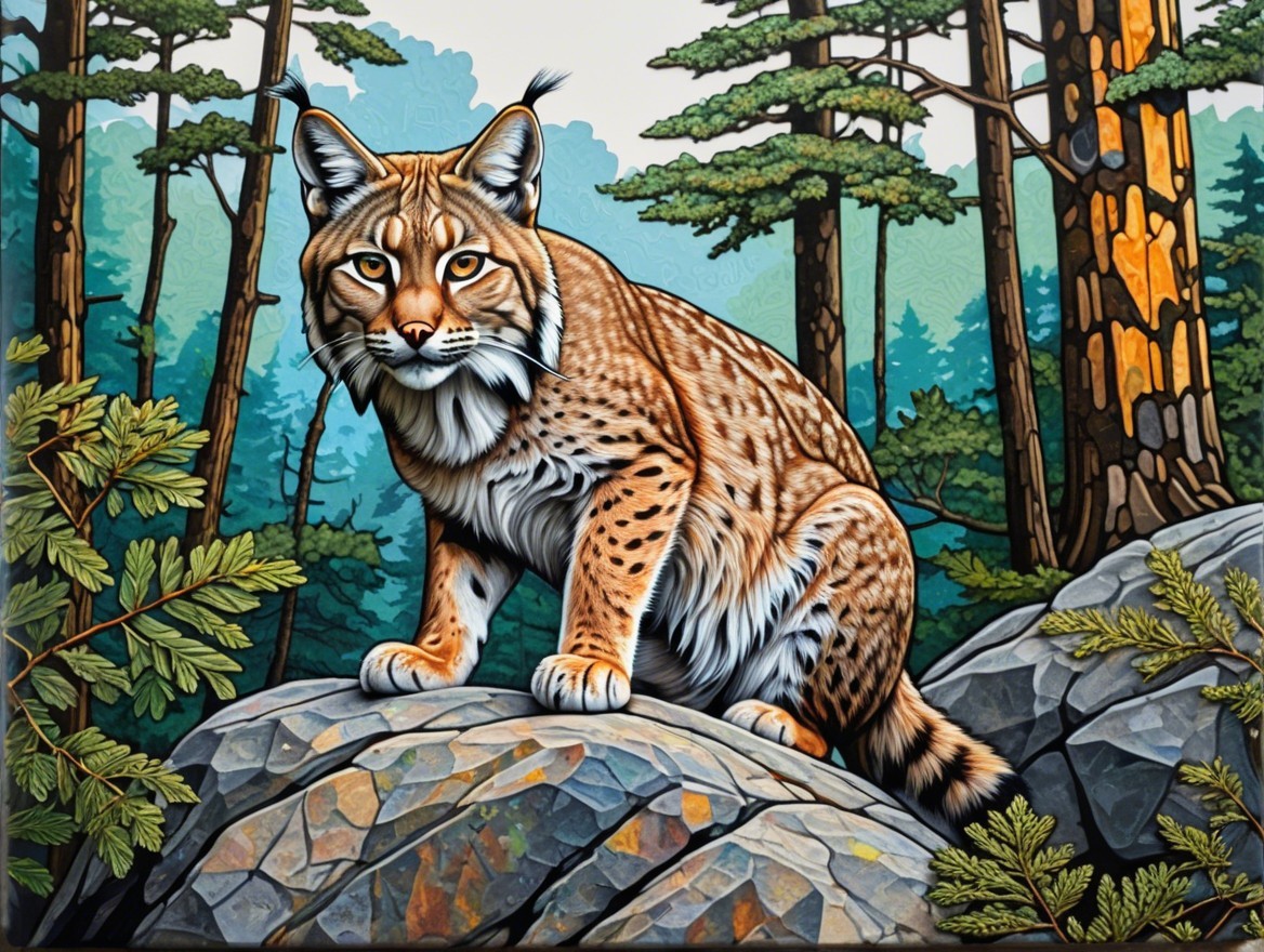 Majestic lynx on rocky outcrop in serene forest