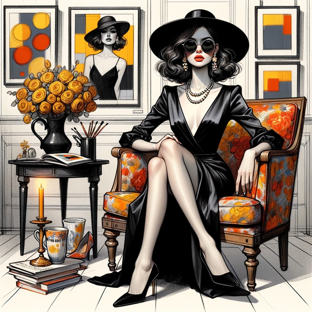 Elegant Woman in Vintage Armchair with Artful Decor