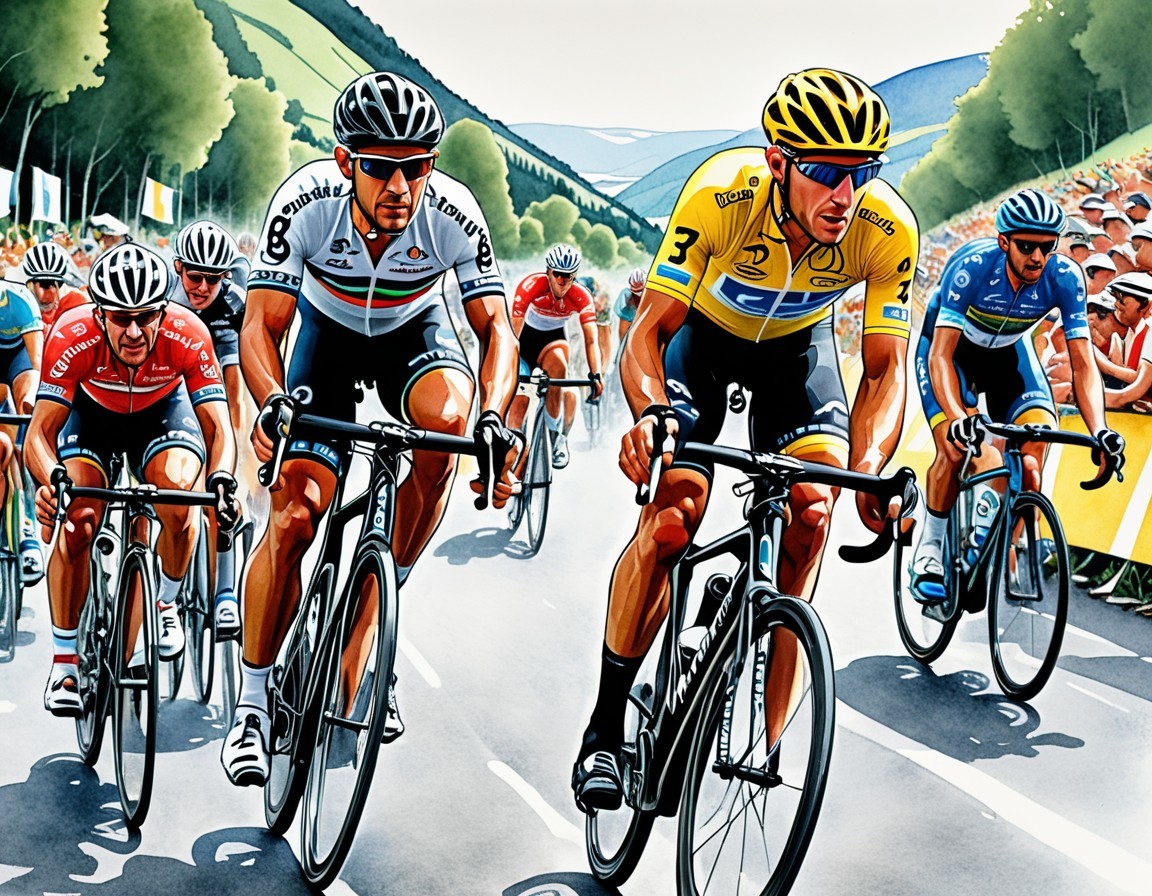 Intense Cycling Race with Colorful Jerseys and Spectators