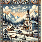 Winter Wonderland Folk Art with Deer and Village Scene