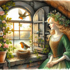 Whimsical Fairytale Watercolor Painting of a Woman