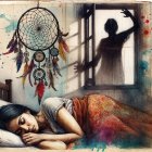 Woman Sleeping with Colorful Blanket and Tree Background