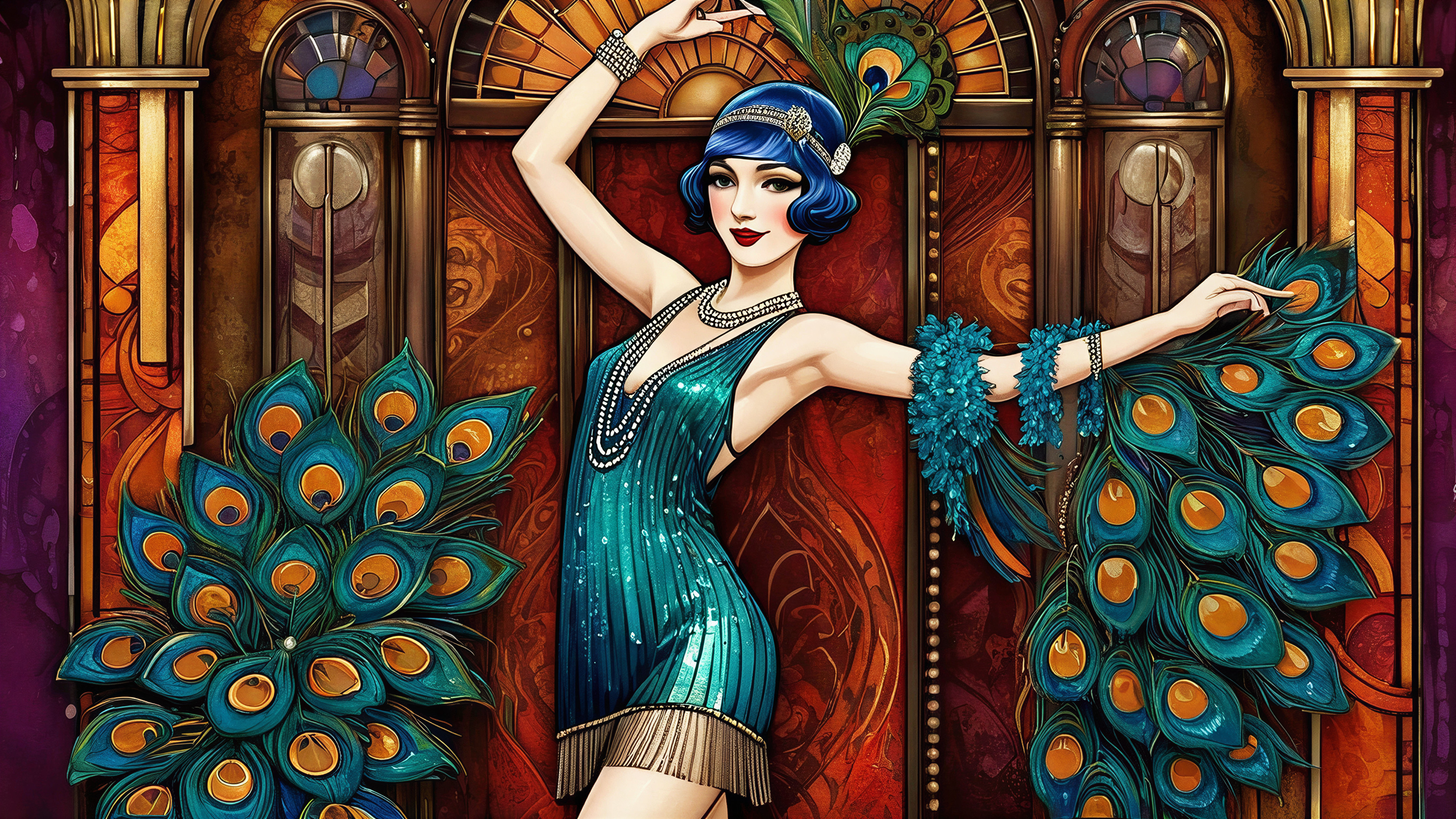 Glamorous Woman in 1920s Flapper Dress with Feathers