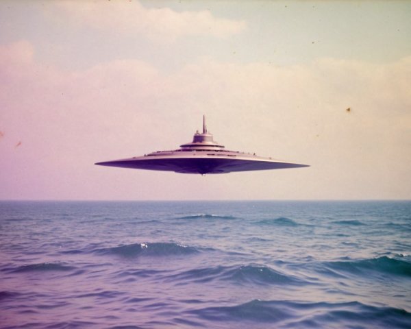 Futuristic Saucer-Shaped Spacecraft Over Ocean Waters