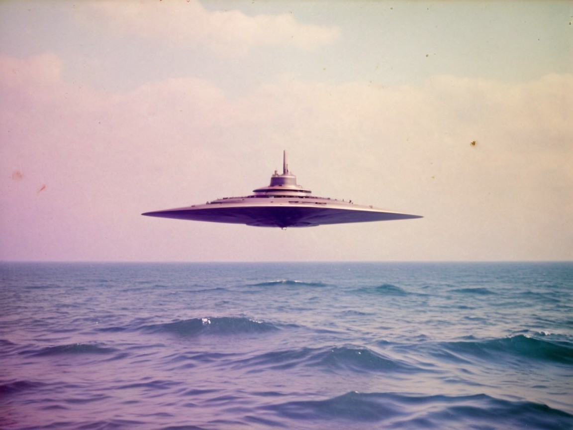 Futuristic Saucer-Shaped Spacecraft Over Ocean Waters