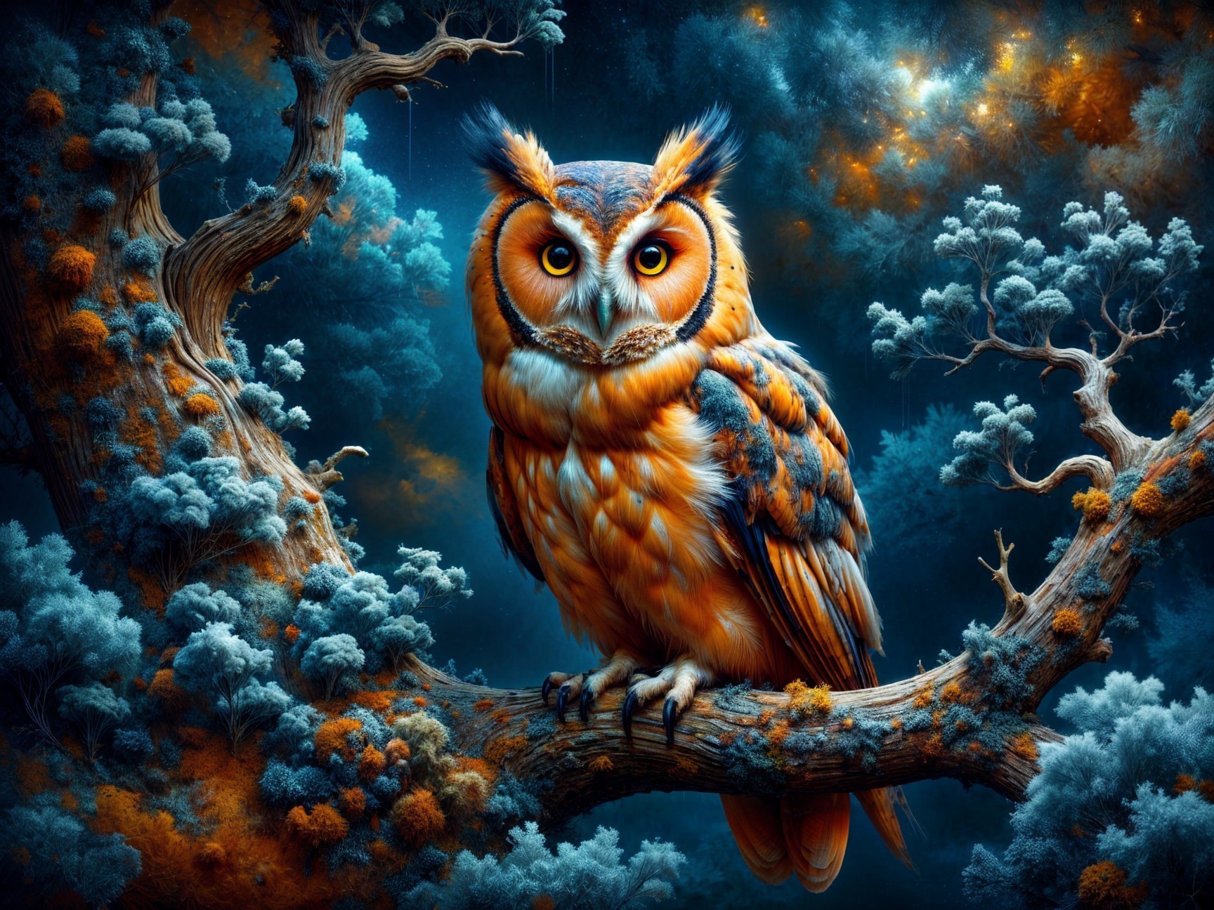 Majestic owl in a mystical forest setting