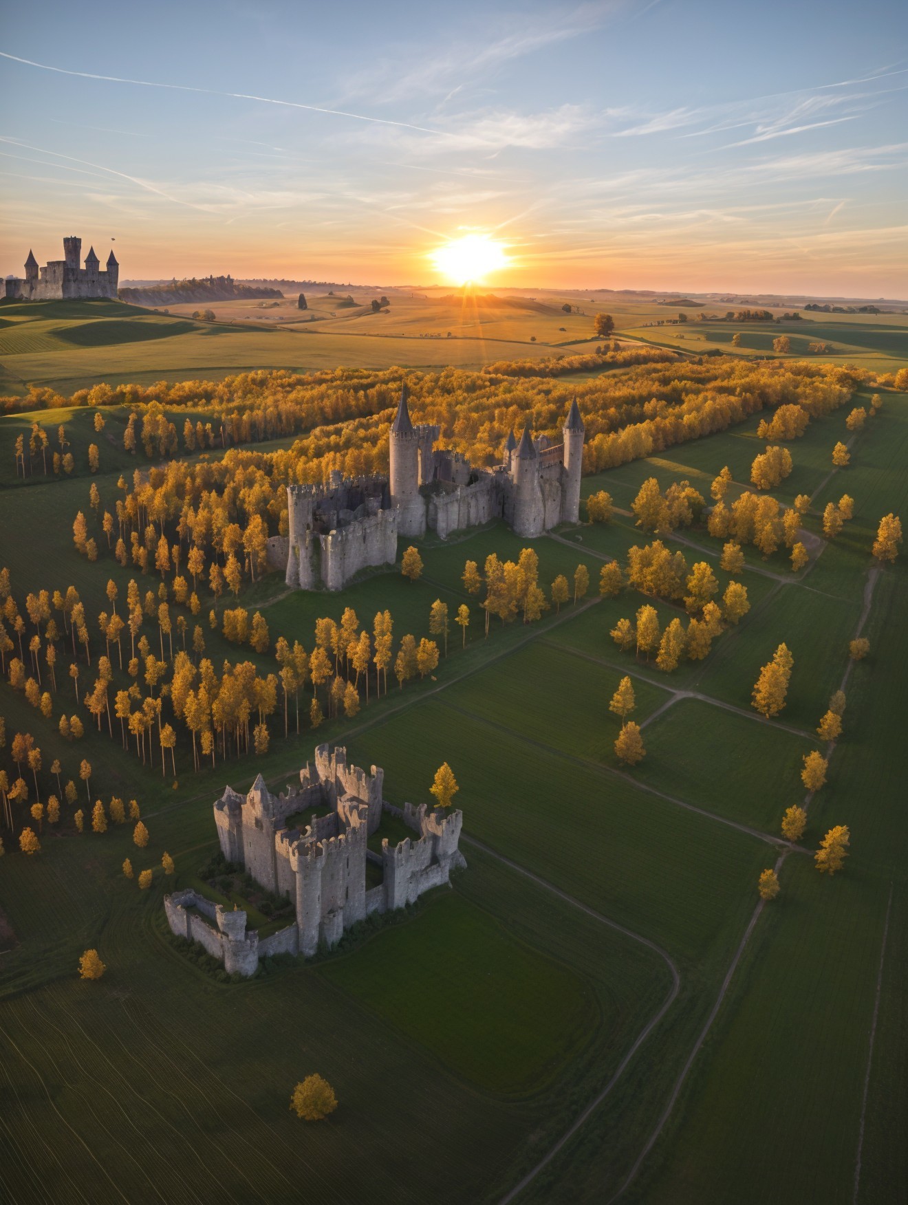 Aerial View of Castles Amidst Autumn Landscape
