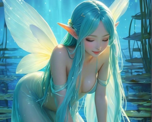 Fairy by Tranquil Pond with Shimmering Wings