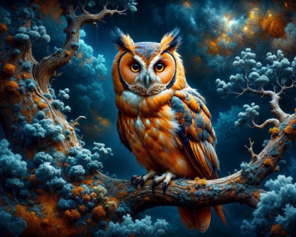 Majestic owl in a mystical forest setting