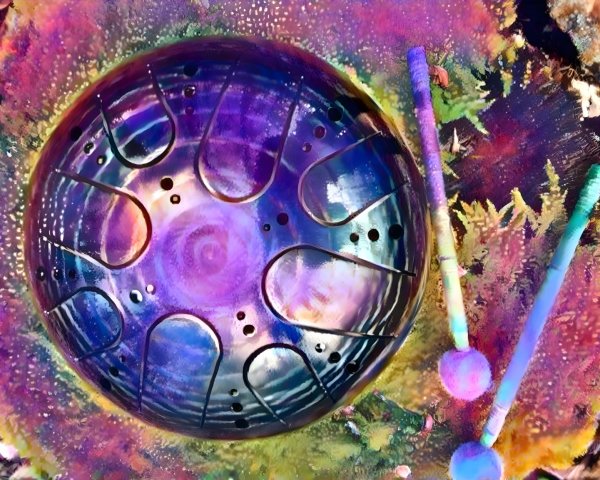 Vibrant Multicolored Handpan Drum with Artistic Textures