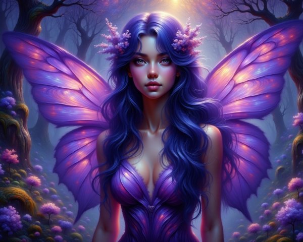 Mystical Fantasy Scene with Enchanting Woman and Wings