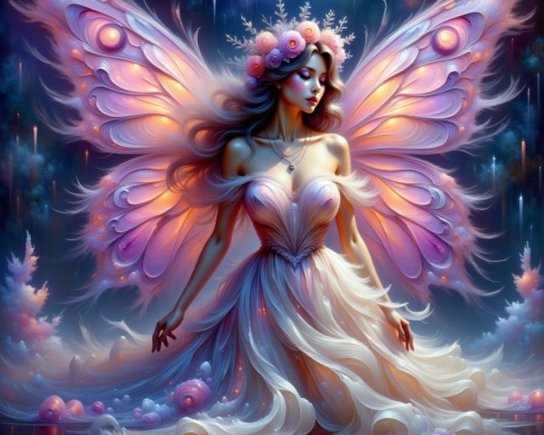 Majestic Fairy by Serene Lake with Iridescent Wings