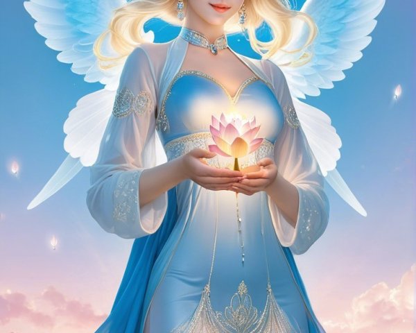 Serene angelic figure with glowing lotus flower