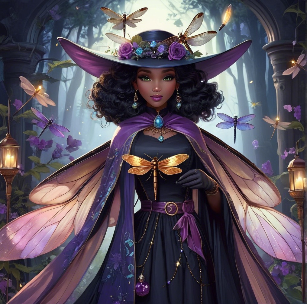 Magical Figure in Enchanted Forest with Floral Accents