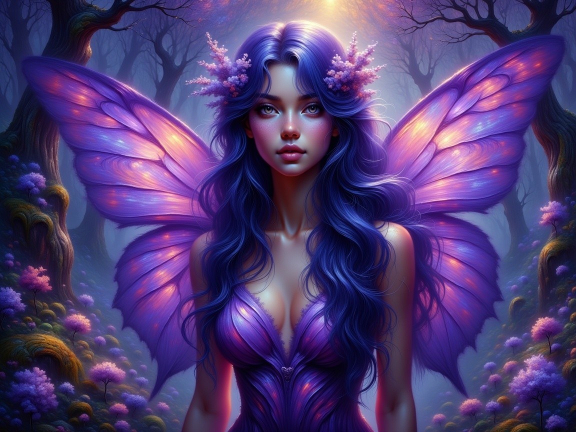 Mystical Fantasy Scene with Enchanting Woman and Wings
