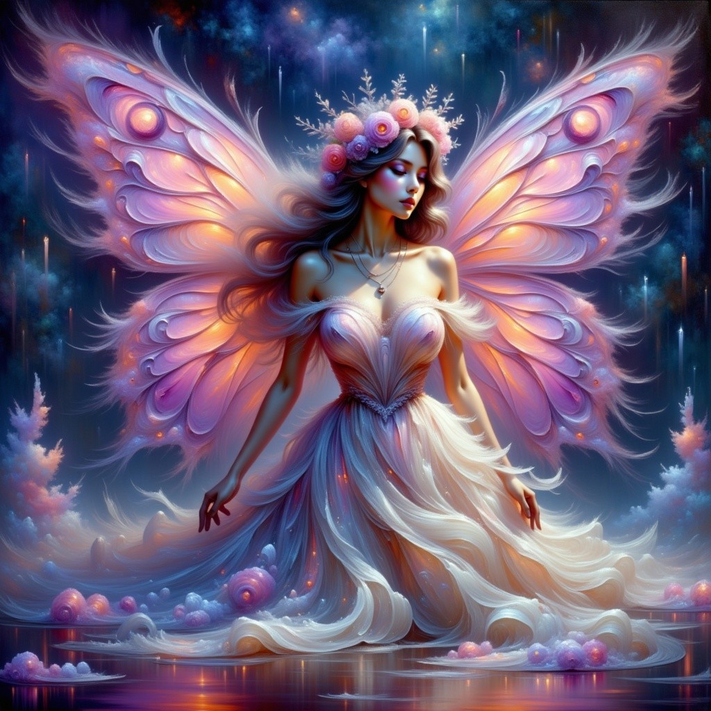 Majestic Fairy by Serene Lake with Iridescent Wings