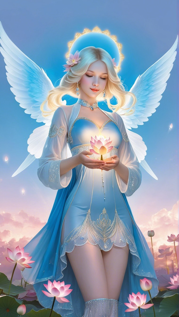 Serene angelic figure with glowing lotus flower