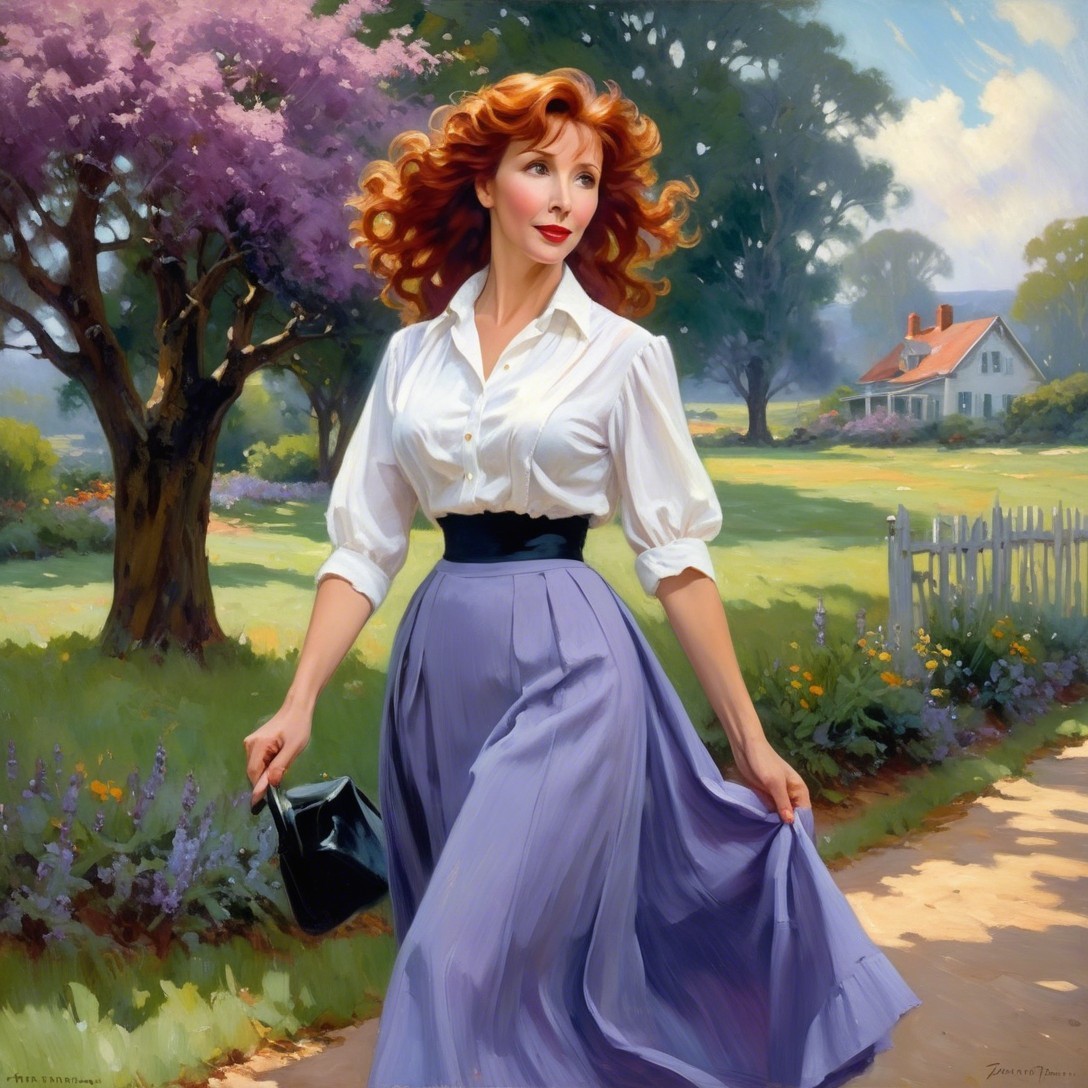 Woman in Lavender Skirt Strolling Through Scenic Path