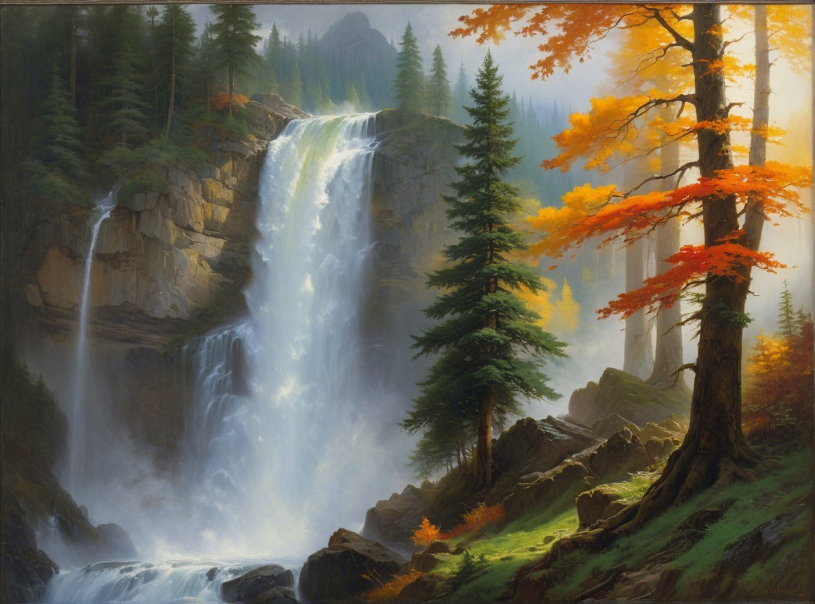 Majestic Waterfall in Serene Autumn Landscape