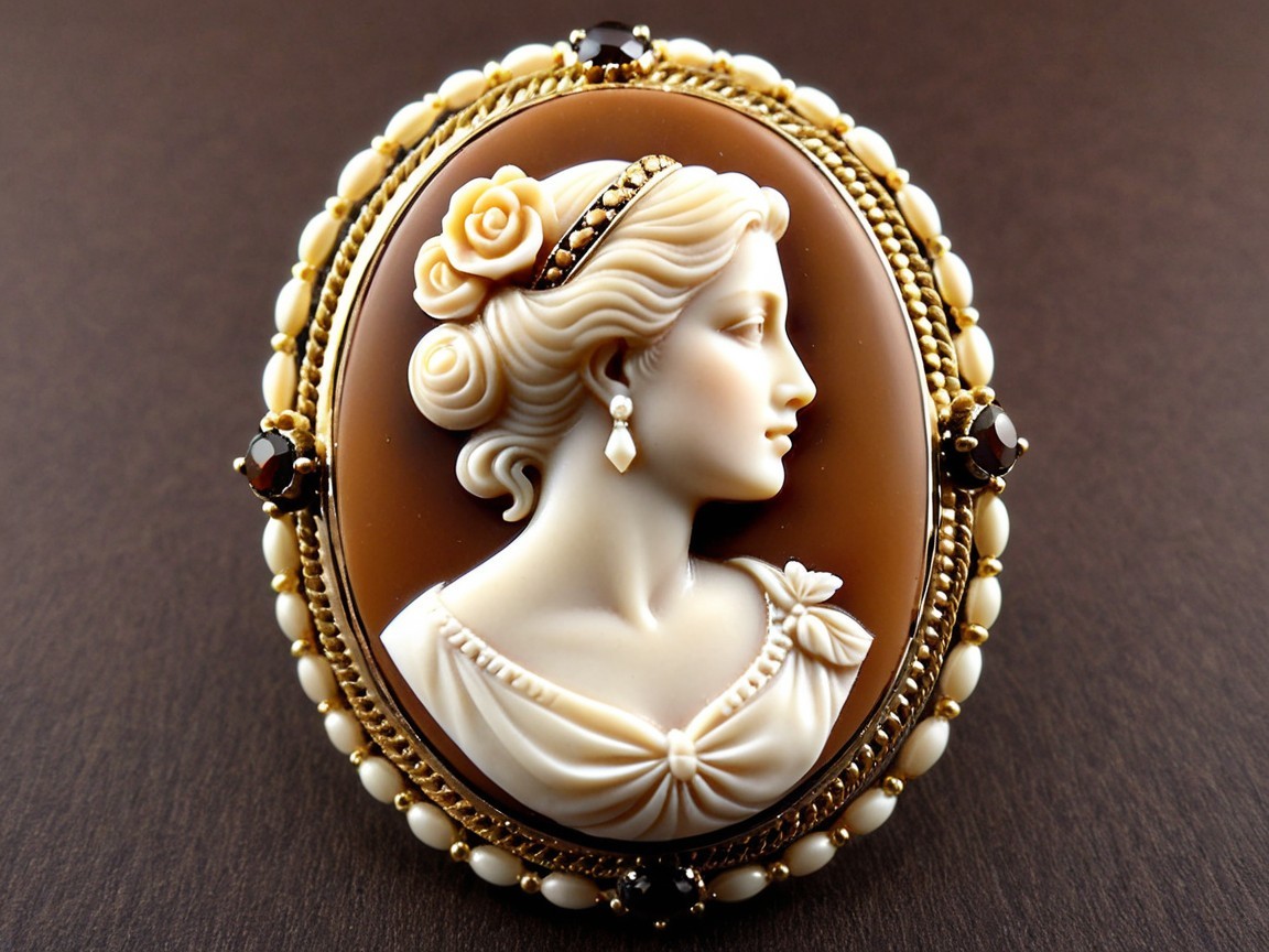 Intricately Designed Vintage Cameo Brooch Description