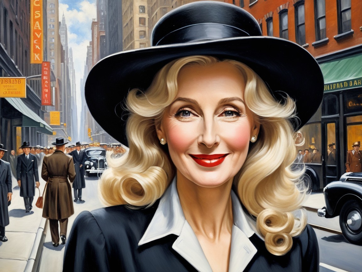 Glamorous Woman in Vintage City Scene with Elegant Style