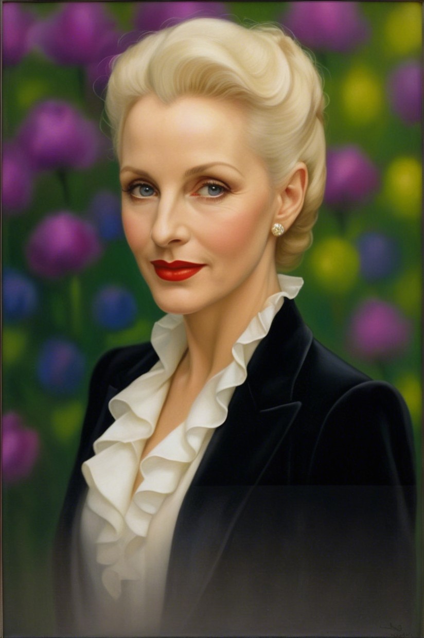 Glamorous Woman in Vintage Styling with Floral Background