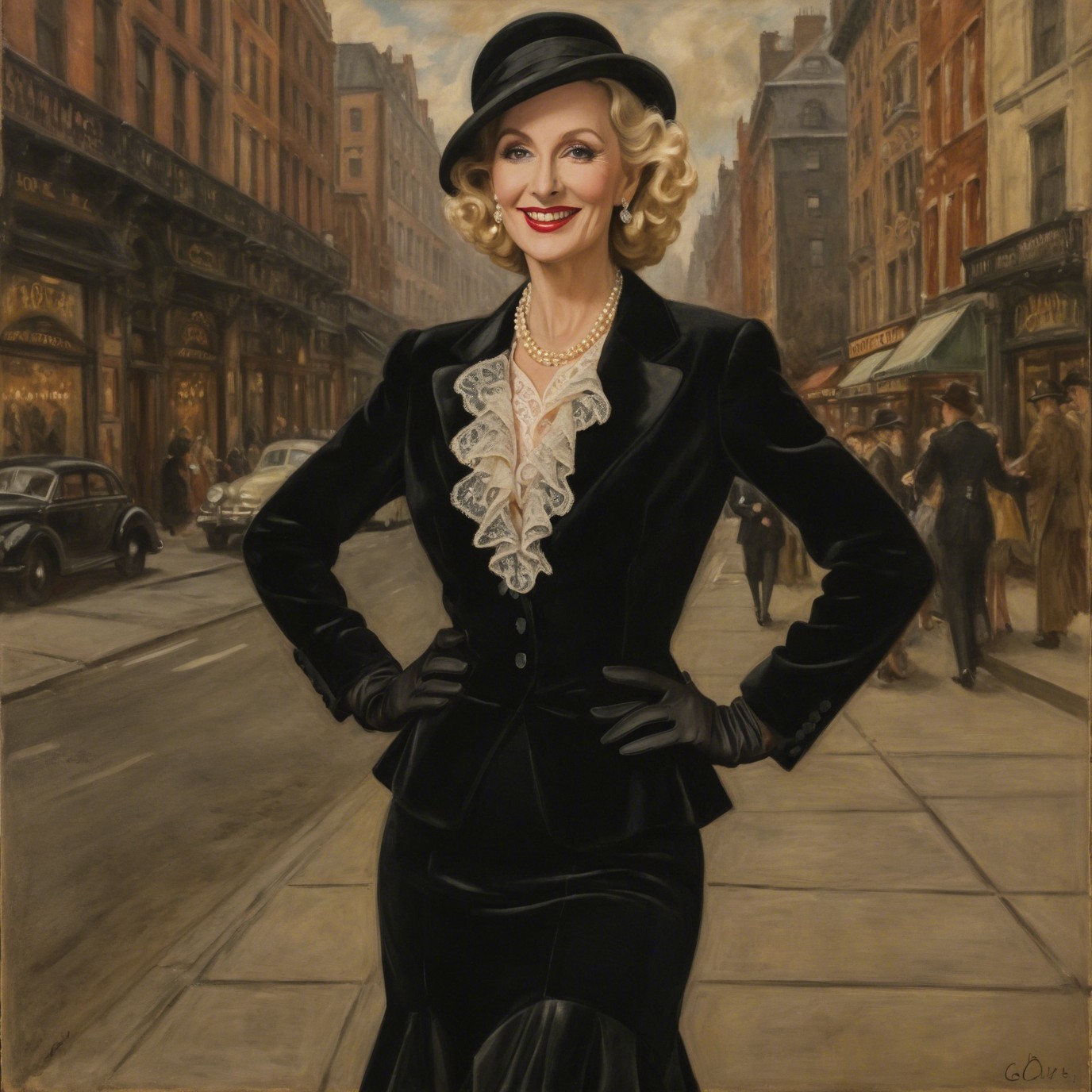 Elegant Woman in Classic Suit on City Street