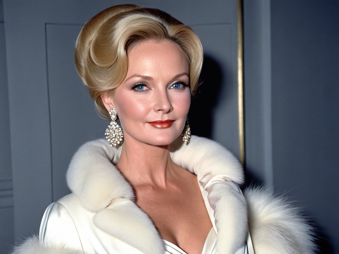 Elegant Woman in Vintage Hairstyle and White Gown