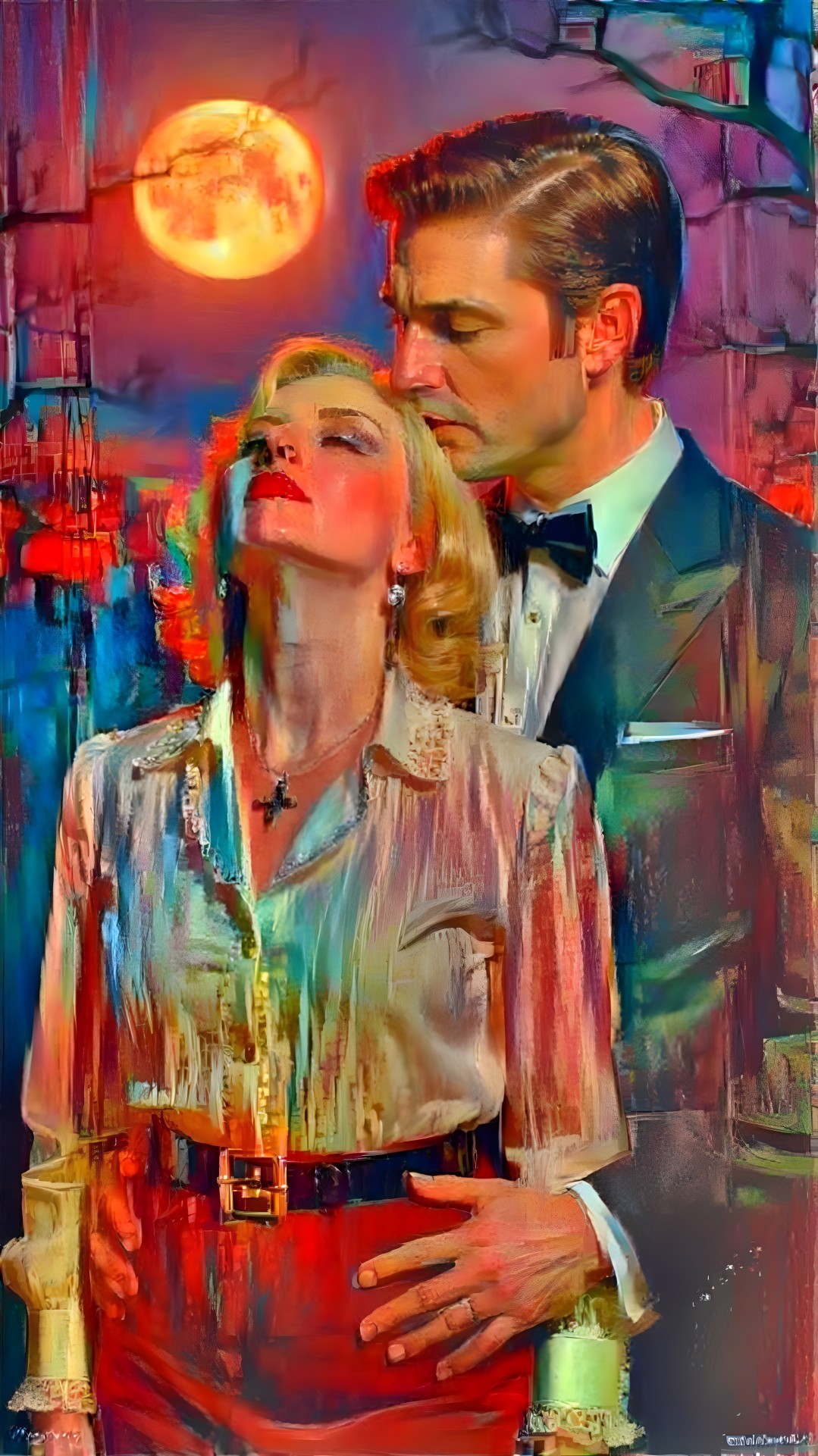 Glamorous Couple Under Moonlit Sky with Romantic Vibe