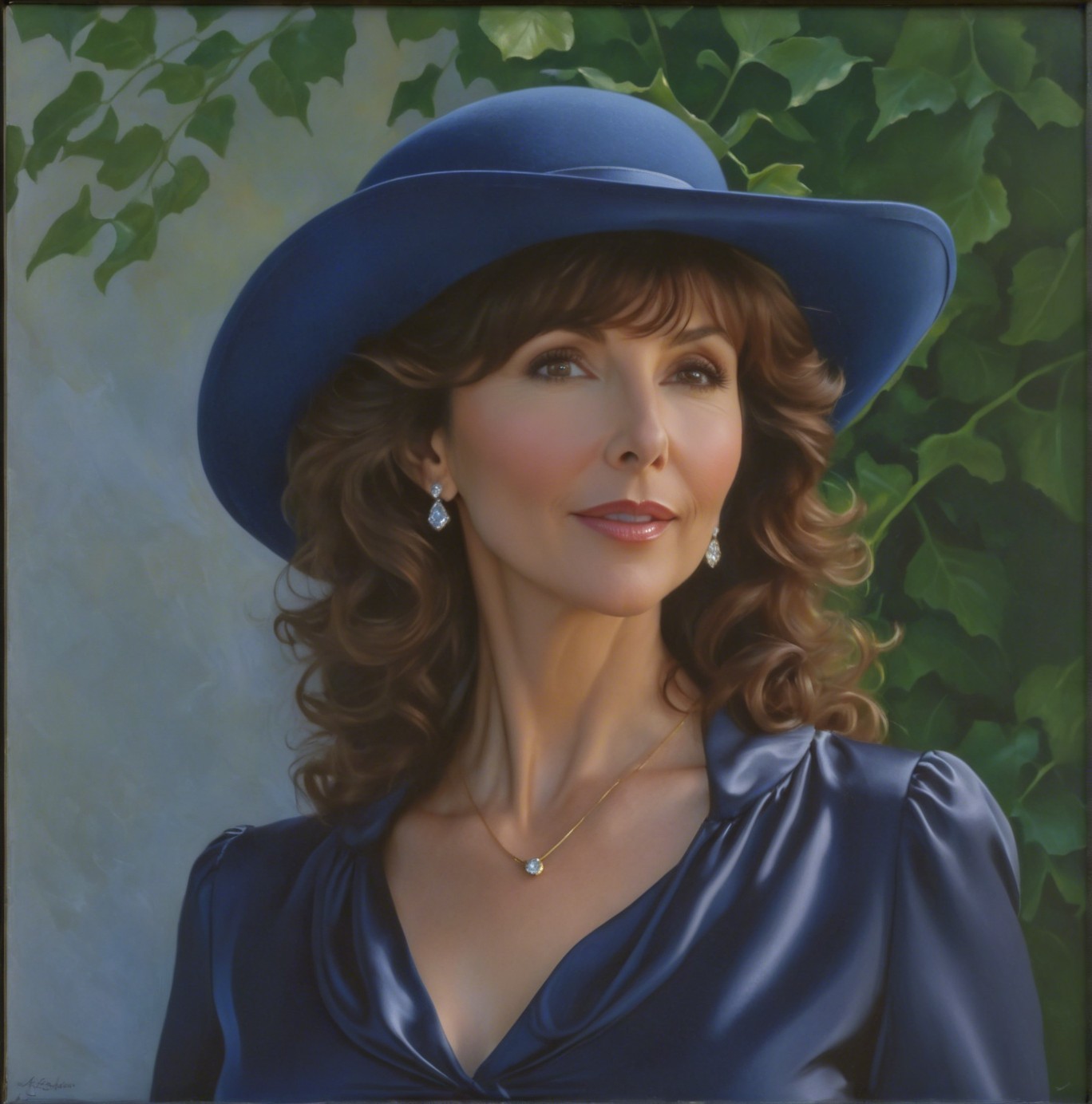 Portrait of a Woman in Elegant Blue Attire and Hat