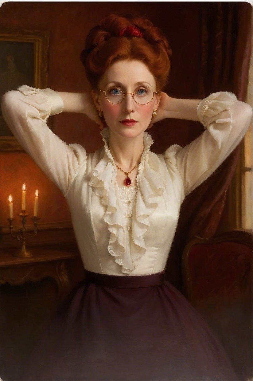 Elegant Woman with Red Hair in Refined Attire