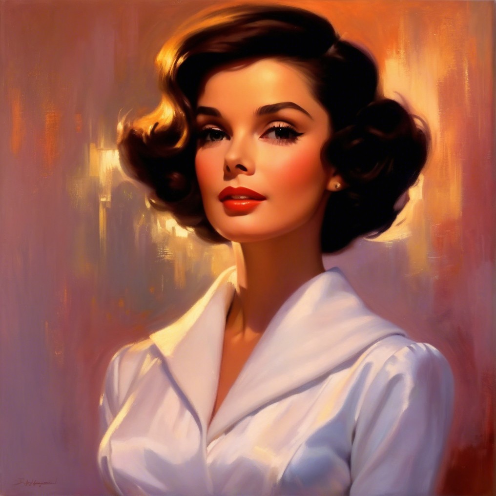 Glamorous Woman with Elegant Curls and Classic Blouse