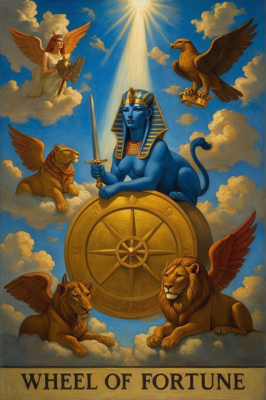 Wheel of Fortune Scene with Sphinx and Regal Creatures