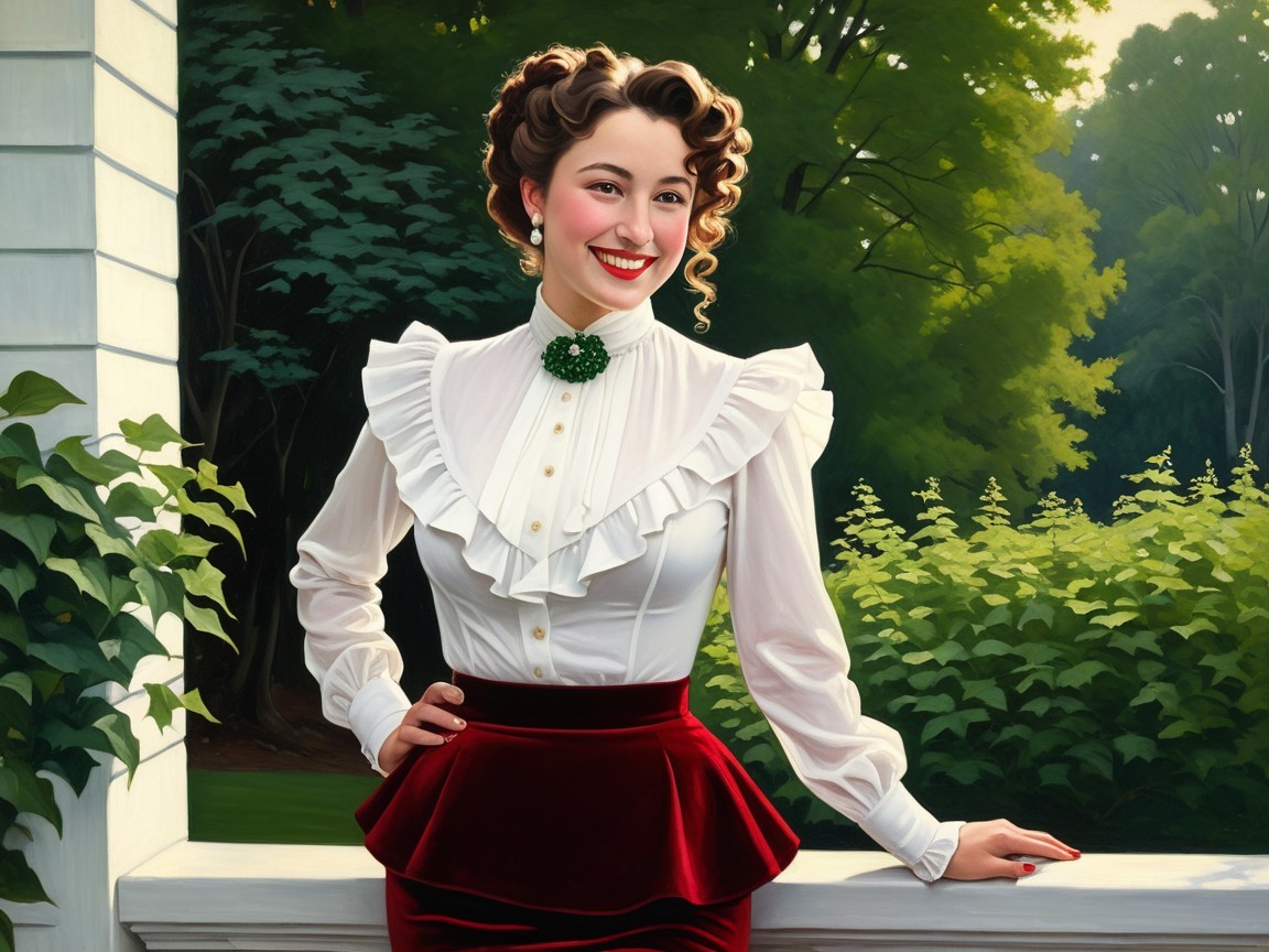 Vintage-Inspired Woman in Lush Green Setting