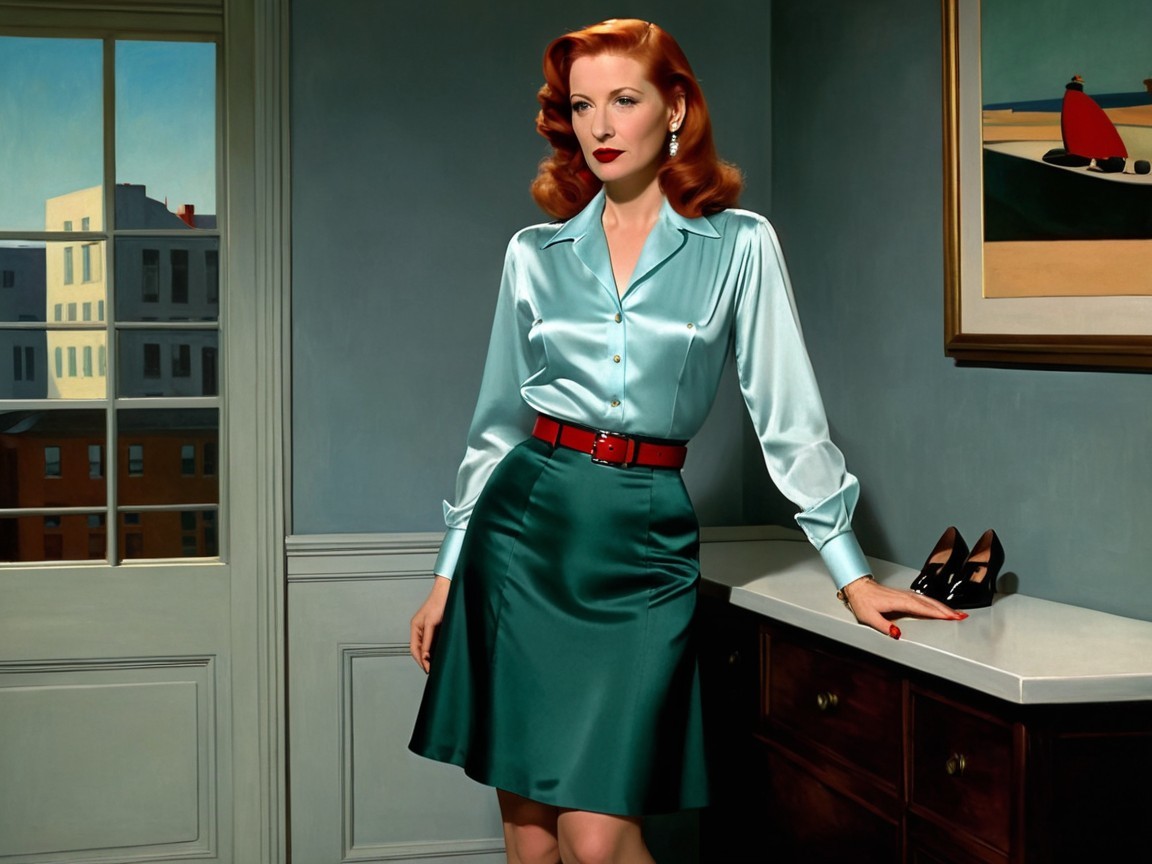 Stylish Woman in Satin Outfit in Decorated Room